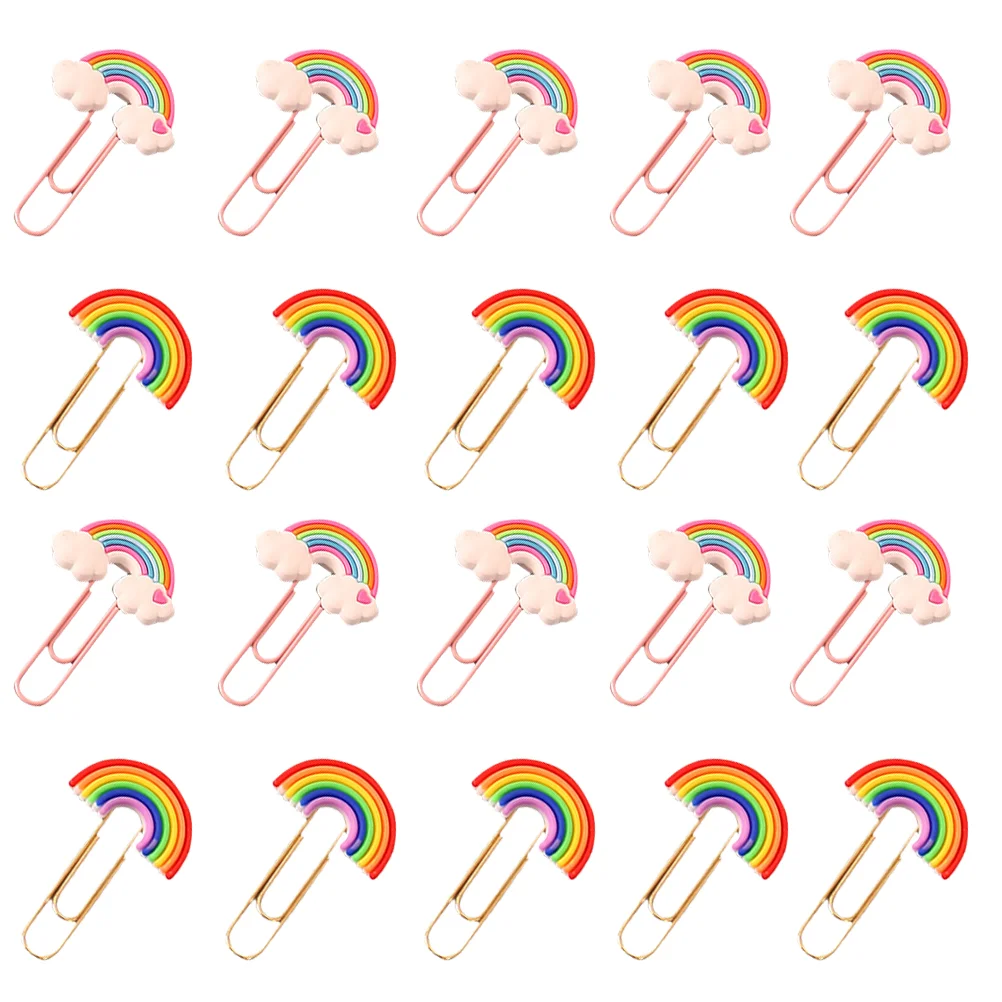 

20 Pcs Rainbow Paper Clip Creative Shaped Clips Paperclips Office Plastic Folder Fine Pvc Colored Metal Bookmark