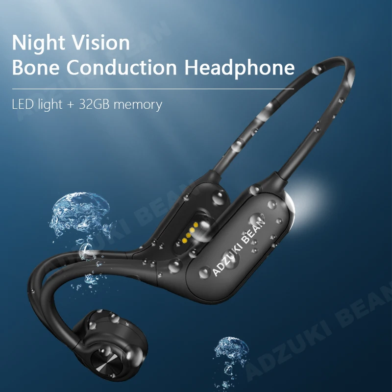 

Adzuki bean P8 True Bone Conduction Earphone Wireless IP68 Swim Night Running IPX8 Waterproof Headphones 32G Bluetooth Headset