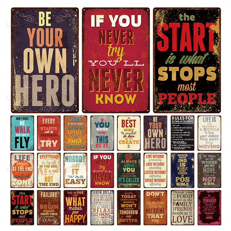 

Slogan Tin Decorative Sign Retro Tones Inspirational Motivational Words Home Decoration Be Your Own Hero Metal Plate