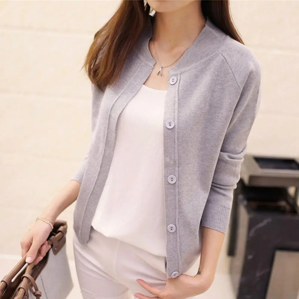 

Baseball Collar Long Sleeve Ribbed Cuffs Sweater Coat Autumn Winter Solid Color Buttons Placket Knitted Coat Outerwear
