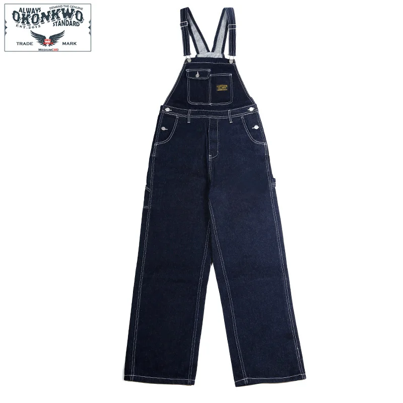 New Primary Color Denim Overalls Trousers Men's Outdoor Trekking Climbing Travel Labor Training Hiking Striped Jumpsuit Pants