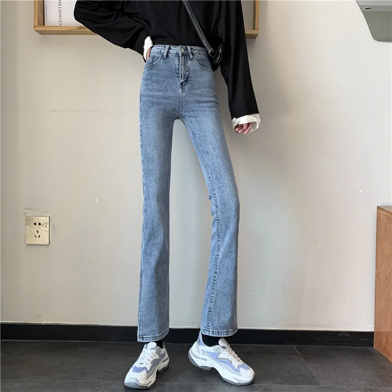 N0085  Slit Micro Flare Jeans New High Waist Design Skinny Jeans