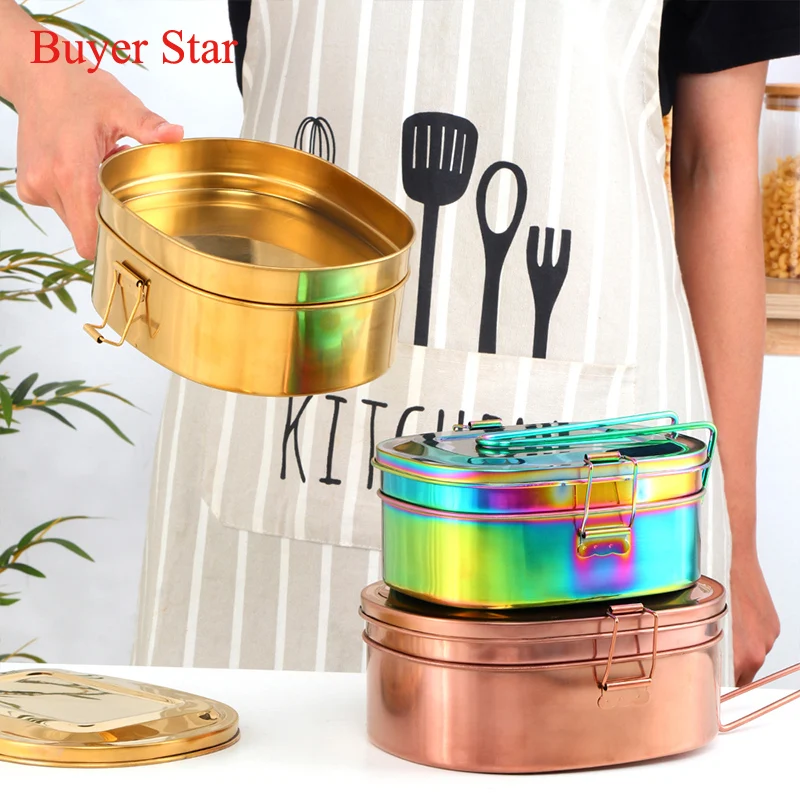 Ланч-бокс из нержавеющей стали двухслойный контейнер для еды Bento студентов менее