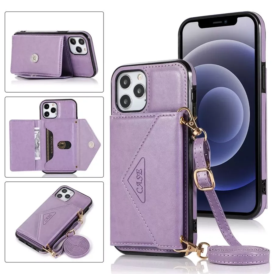 

Leather Wallet Phone Case For IPhone 13 12 Mini 11 12 13 Pro Max XR XS Max X 6 6s 7 8 Plus SE 2020 Shoulder Lanyard Phone Bag
