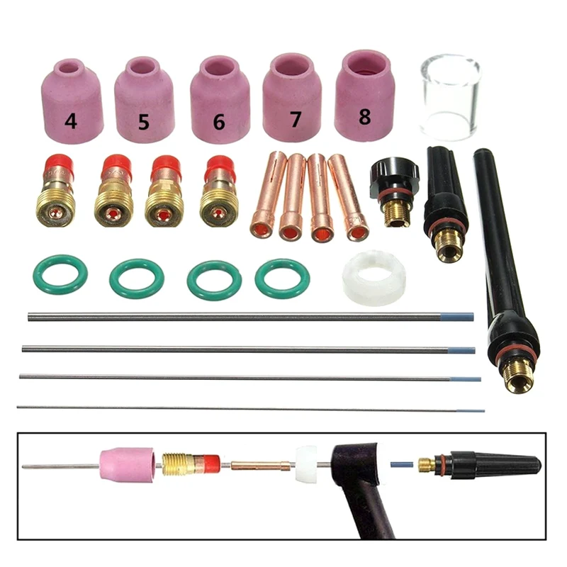 

16/26pcs Tig Welding Torch Nozzle Cup Tungsten Gas Lens Wl20 Kit For Tig Wp-17/18/26 B1