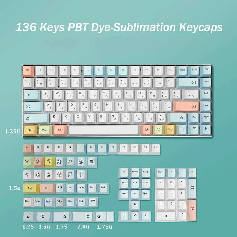 

Колпачок для клавиш 136 клавиш PBT двусторонний, набор для самостоятельной сборки, колпачок для клавиш с подсветкой в виде вишни для механичес...