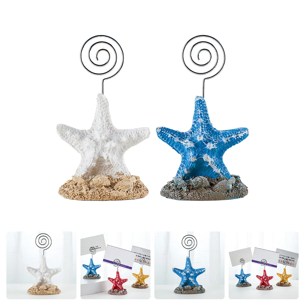 

2 PCS Starfish Note Holder Picture Holders Memo Tabletop Wedding Decorations Ceremony Clip Sea Resin Desktop Clamps Seaside