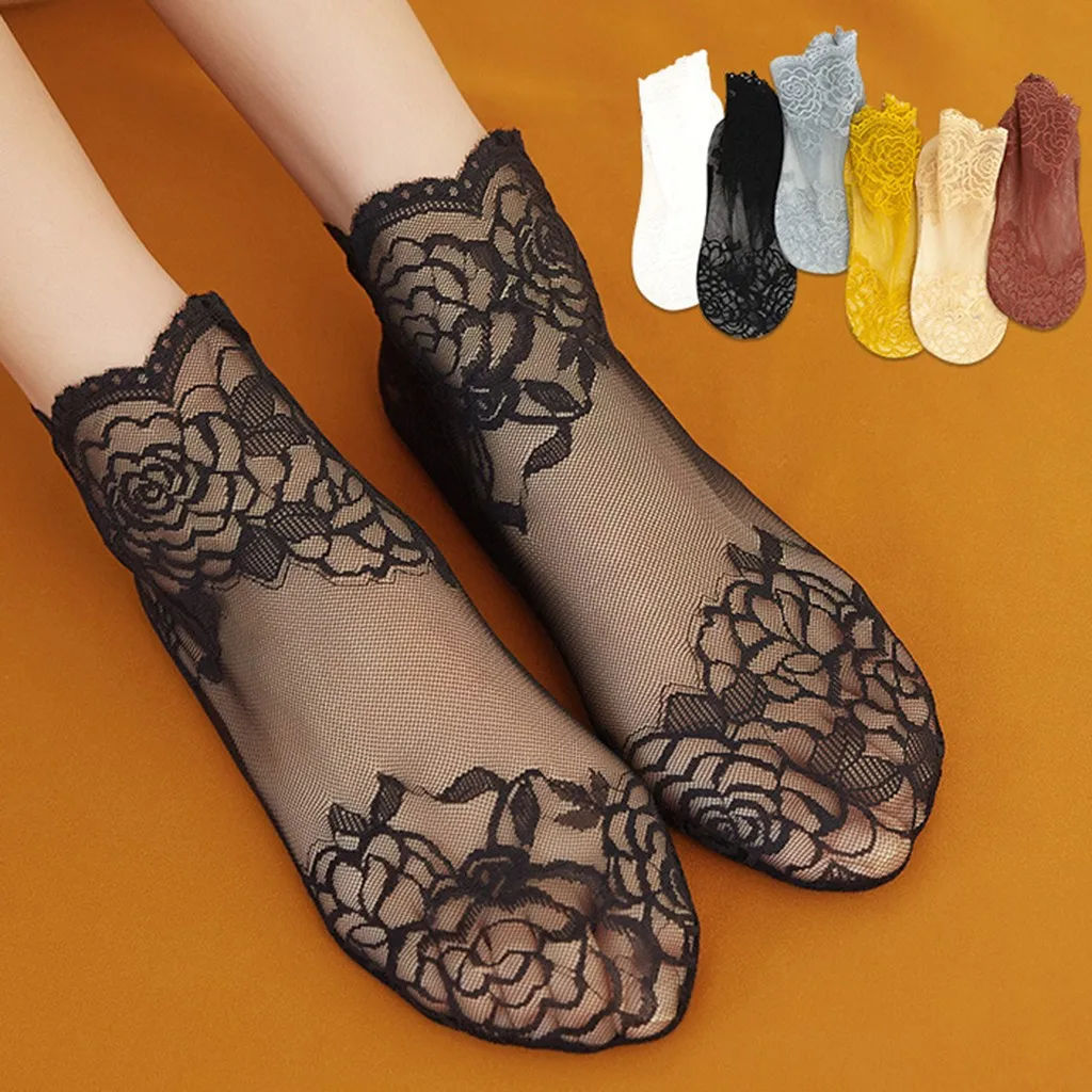 

1Pair New Fashion Sexy Woman Lady Invisible Antiskid No Show Nonslip Liner Low Cut Cotton Soft Boat Socks Lace Slip Sock 1Pair