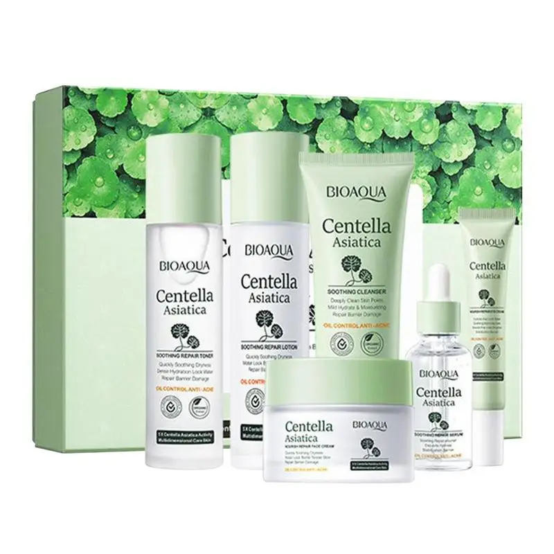 

Face Wash And Moisturizer Set 6PCS Nourishing Skincare Set With Centella Asiatica Extracts Refreshing Toner Essence Eye Cream