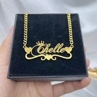 farbecht custom name necklace with heart personalized stainless steel gold nameplate cuban chain necklace for women gift