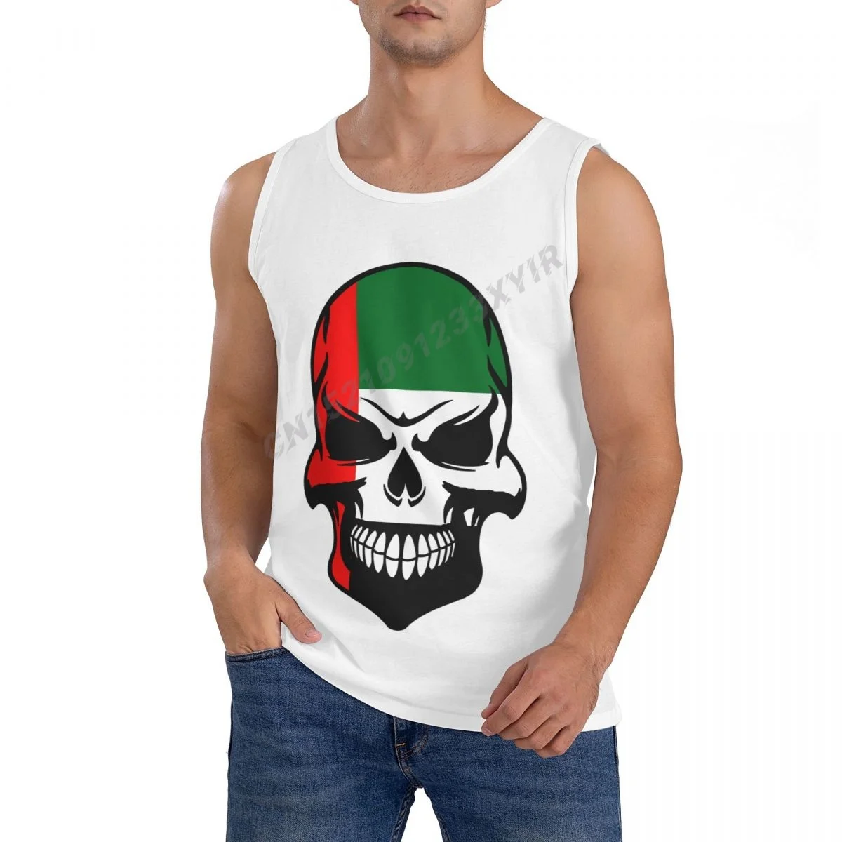 

Мужская майка с флагом ОАЭ, крутая майка с черепом, мужская рубашка из 100% хлопка, модная летняя майка без рукавов с круглым вырезом