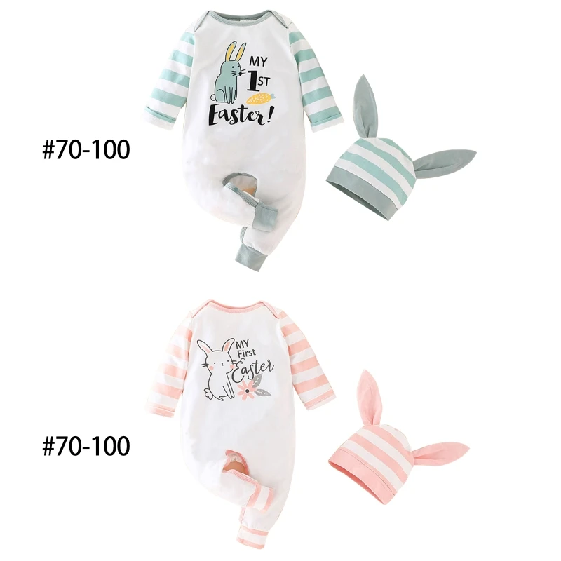 

Baby Clothing Outfits My 1st Easter Floral Printed Romper Bunny Hat Set Long Sleeves Jumpsuit 3D Rabbit Beanies Infants for