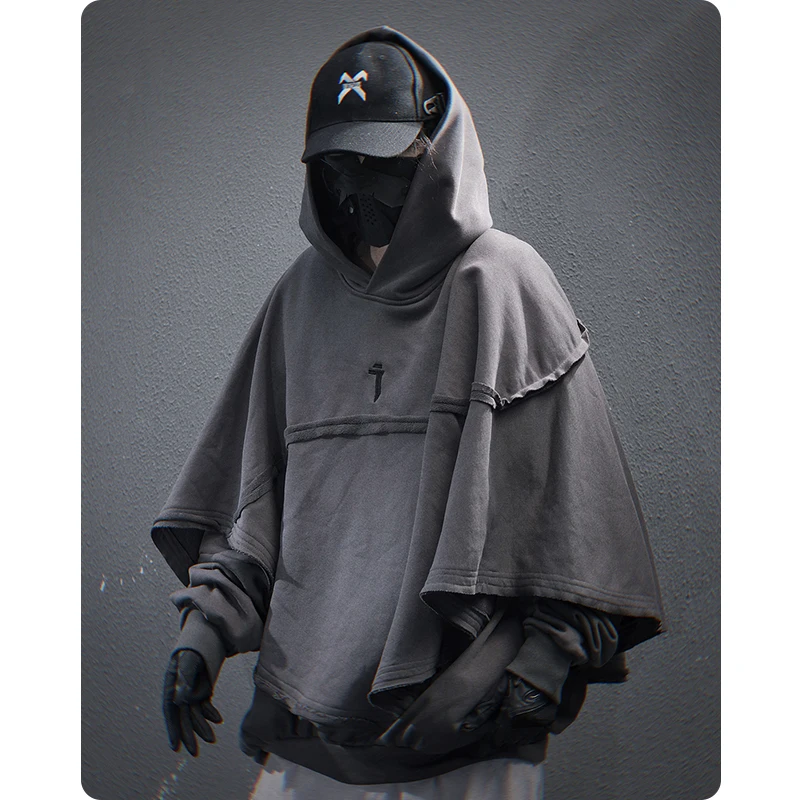 Мужская одежда унисекс Harajuku винтажная толстовка с капюшоном свободный плащ в