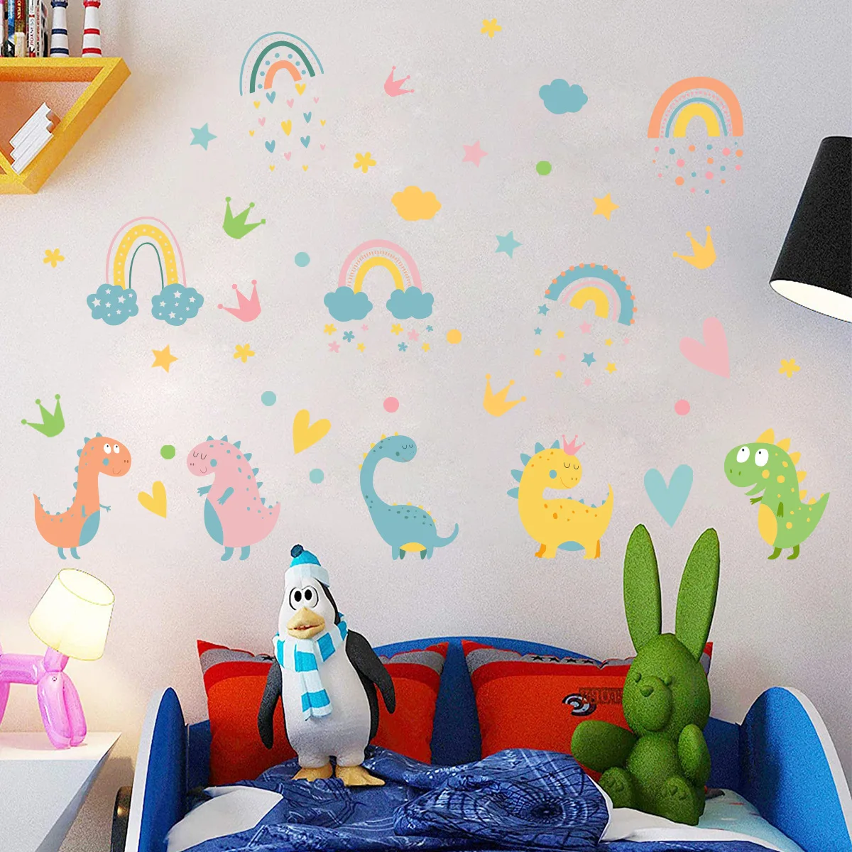 

4pcs Cute Children's Room Decor Wall Stickers Anime Dinosaur Clouds PVC Stickers Home Living Room Bedroom Decoration Accessories