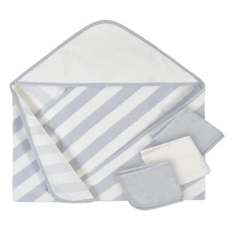 

Boy or Baby Girl Unisex Hooded Terry Velour Bath Towel & Washcloths Set, 4-Piece