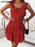wywmy summer sleeveless princess dresses for women 2022 new year casual loose ruffled solid color slash neck double layer dress