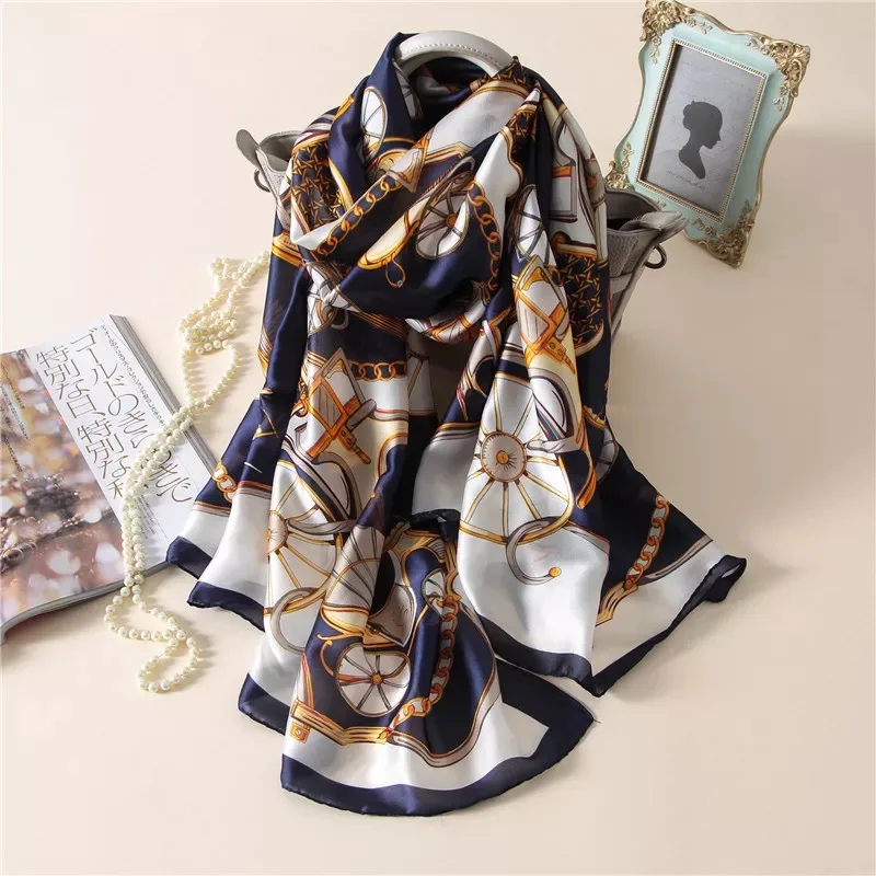

2021 women silk scarf female scarves ladies beach wrap chiffon shawl printed sunscreen shawl Carriage printed foulard muffler
