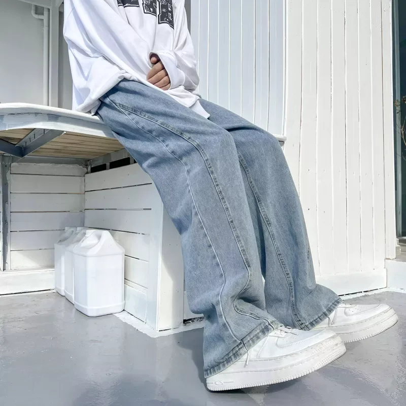 2022New Summer New Casual Jeans Men Fashion Straight Loose Jean Pants Neutral Streetwear Solid All-match Wide-leg Trousers