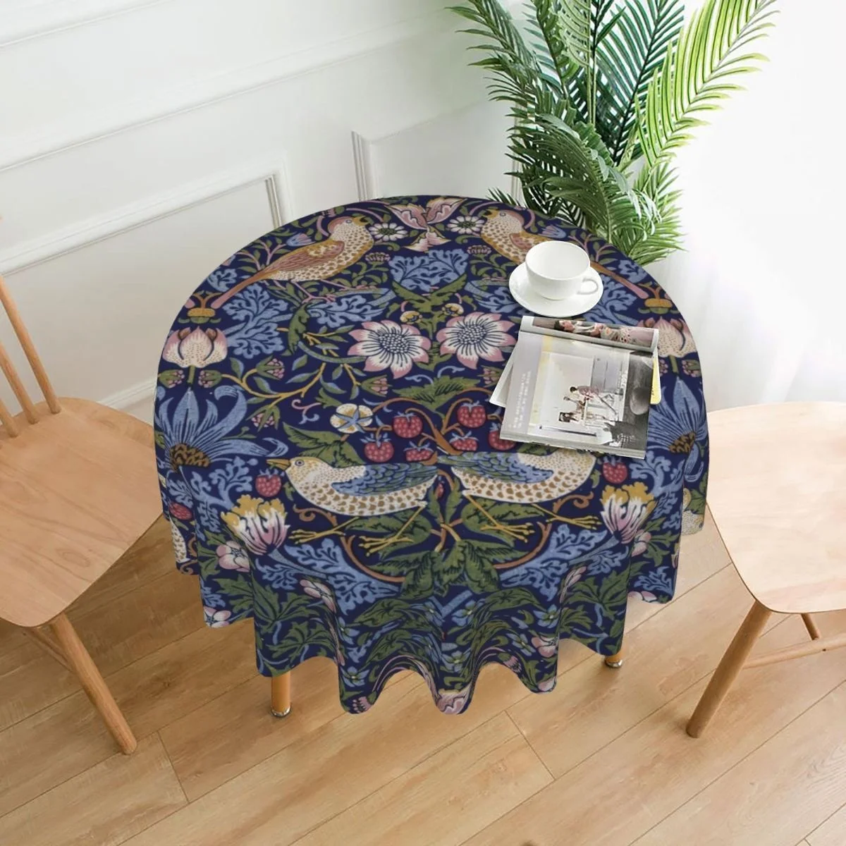 

Vintage Strawberry Thief Table Cloth Flowers Tablecloths Polyester Printed Dustproof Round Manteles for Dining Table Decorations