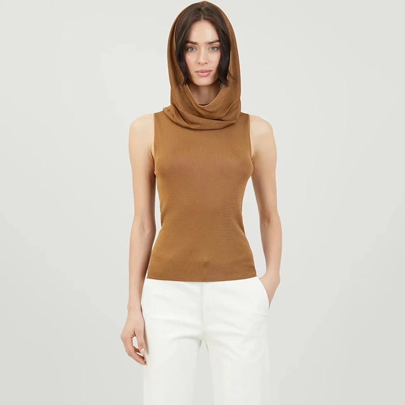 

Two wear stacked collar undershirt 2023 summer new simple design viscose knitted tops fashion slim thin women's T-shirt