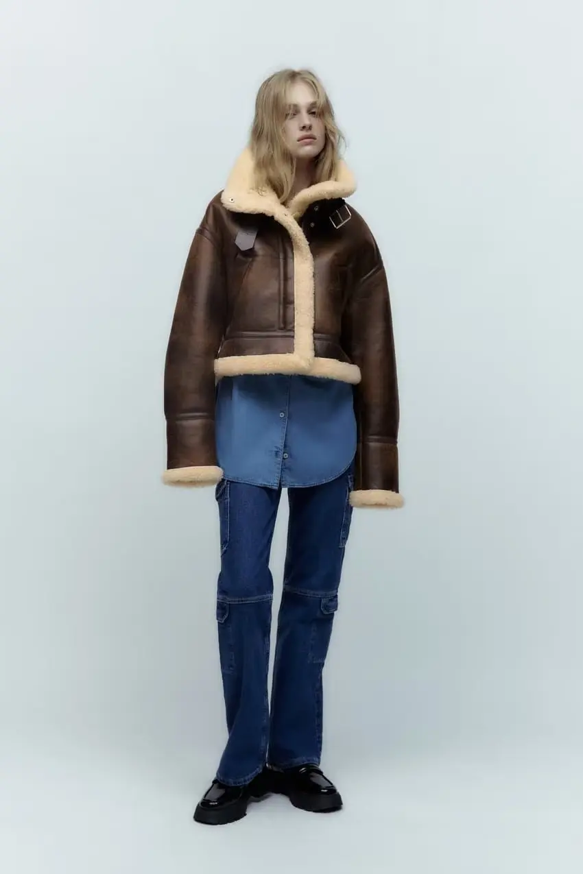 DEARIRIS Women's Faux Fur Collar Leather Jacket Winter Warm Coat for Women