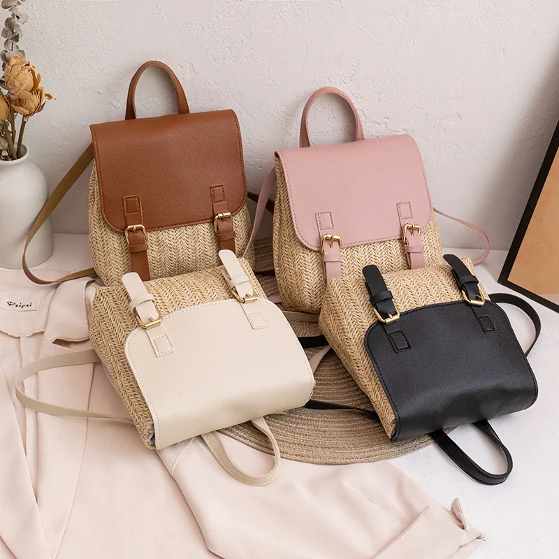 Trendy Leisure Straw Bags for Women Mini Retro Weave Handbag Women's Niche Designer Bag High-end Small Rattan Woven Backpack