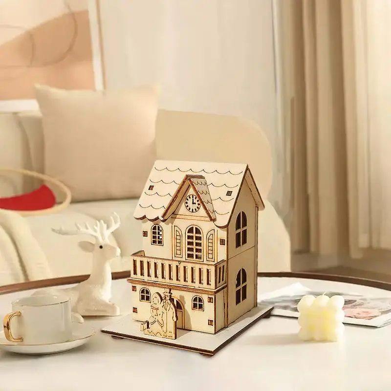 2025 Рождественский деревянный светящийся орнамент в виде кабины светодиодный