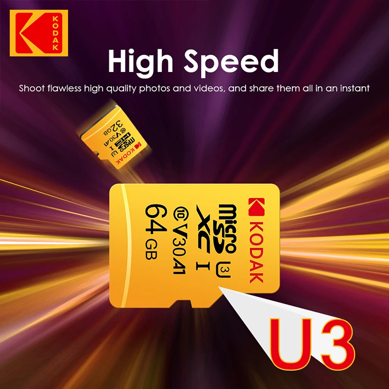 100% оригинальная карта памяти Kodak 256 ГБ 128 64 32 TF Flash Card Высокоскоростная класса 10 UHS-I