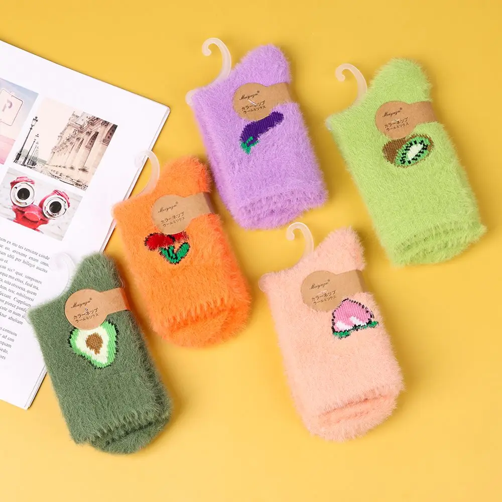 

1 пара модных вишен, авокадо, киви, фрукты, баклажаны, пешь, теплые, с рисунком из мультфильма, зеленые носки