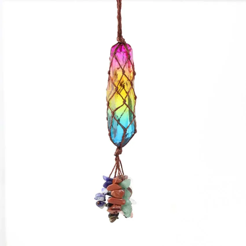 

KFT Natural 7 Chakra Crystal Tassel Hanging Decor Pendant Handmade Rope Wrapped Irregular Crystal Car Wall Window Decoration