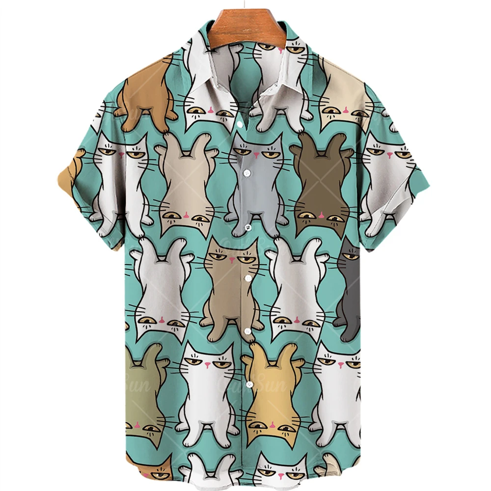 

Animal charming cute style men's T-shirt short-sleeved Hawaiian beach flower shirt men's casual high-necked top T-shirt