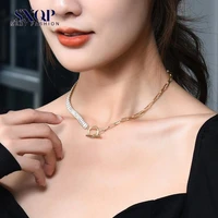 korean style zircon chain titanium steel necklace