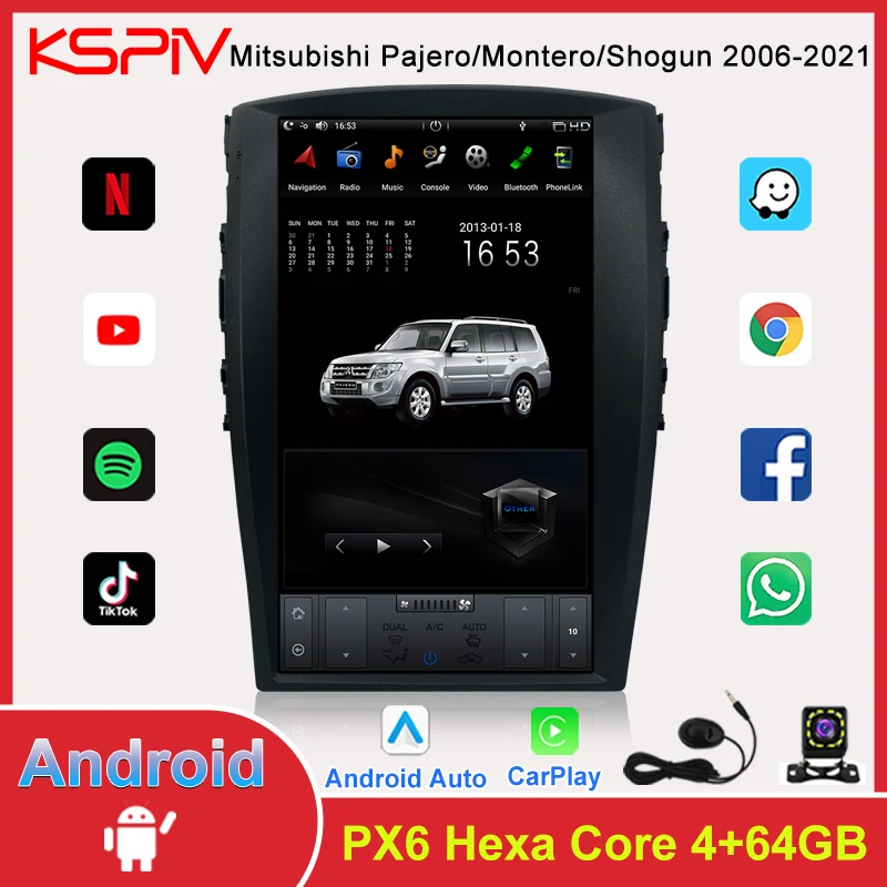 

KSPIV Tesla Screen Car Radio for Mitsubishi Pajero 2006-2021 Stereo Player GPS Navigation DSP BLT Android Auto Carplay Head Unit