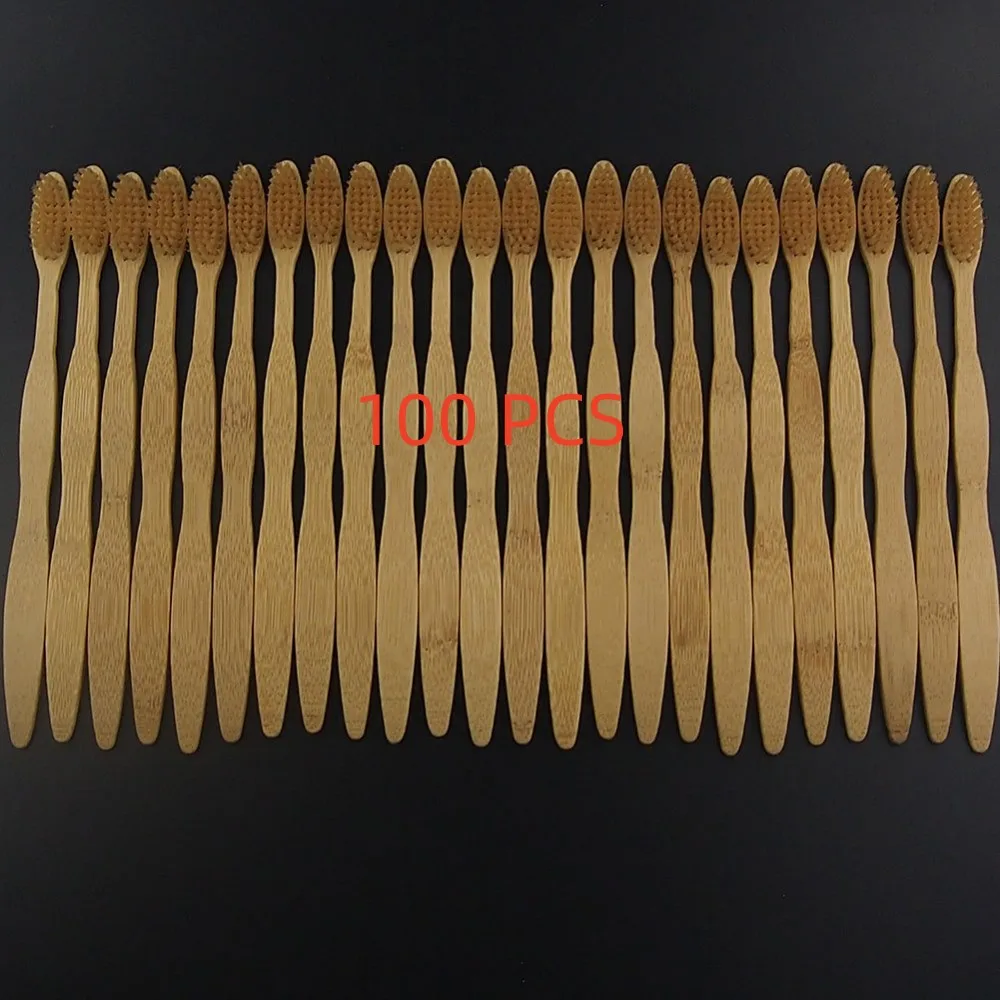 100 PCS Bamboo Toothbrush Soft Bristle Natural Biodegradable Bamboo Handle Tooth Brush Portable Sealed Packing Dental Whitening