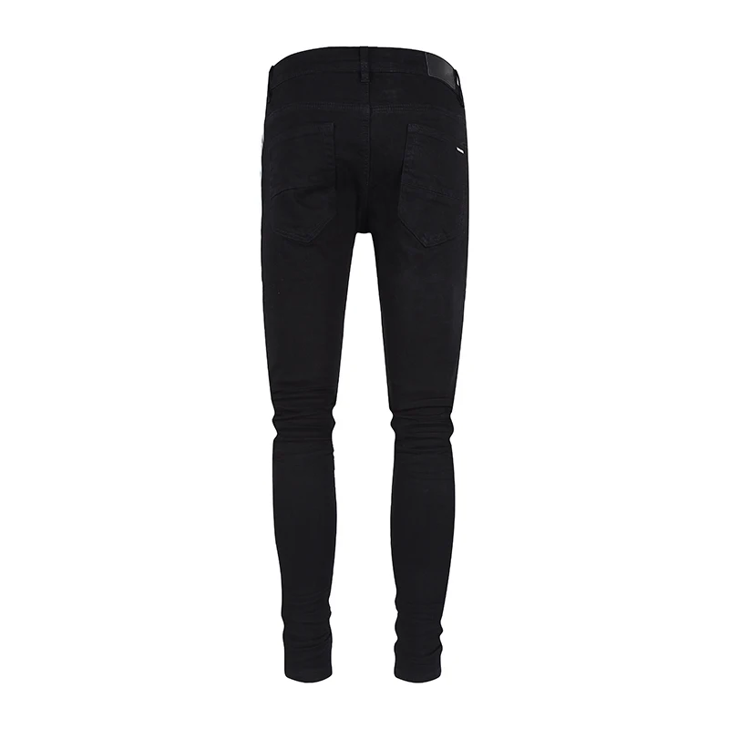 AM Korean Designer Men's Jeans High Street Black Straight Barrel White Edge Stripes Pants Spring Fashion Skinny Denim Trousers