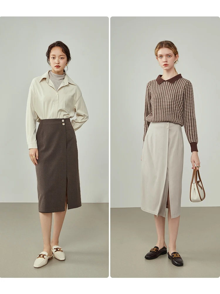 Женская шерстяная утепленная юбка FSLE с асимметричным разрезом