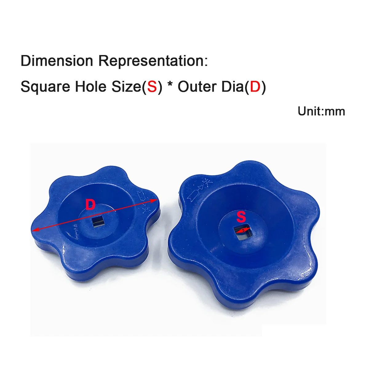 

Blue Plastic Plum Shaped Square Hole Valve Switch Knob / Hexagonal Star Handwheel 6 * 6 / 8 × 8