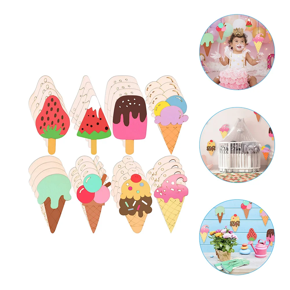 

Cream Ice Wood Wooden Cutouts Unfinished Party Blank Hanging Summer Ornament Craftstags Diy Decorations Pieces Sign