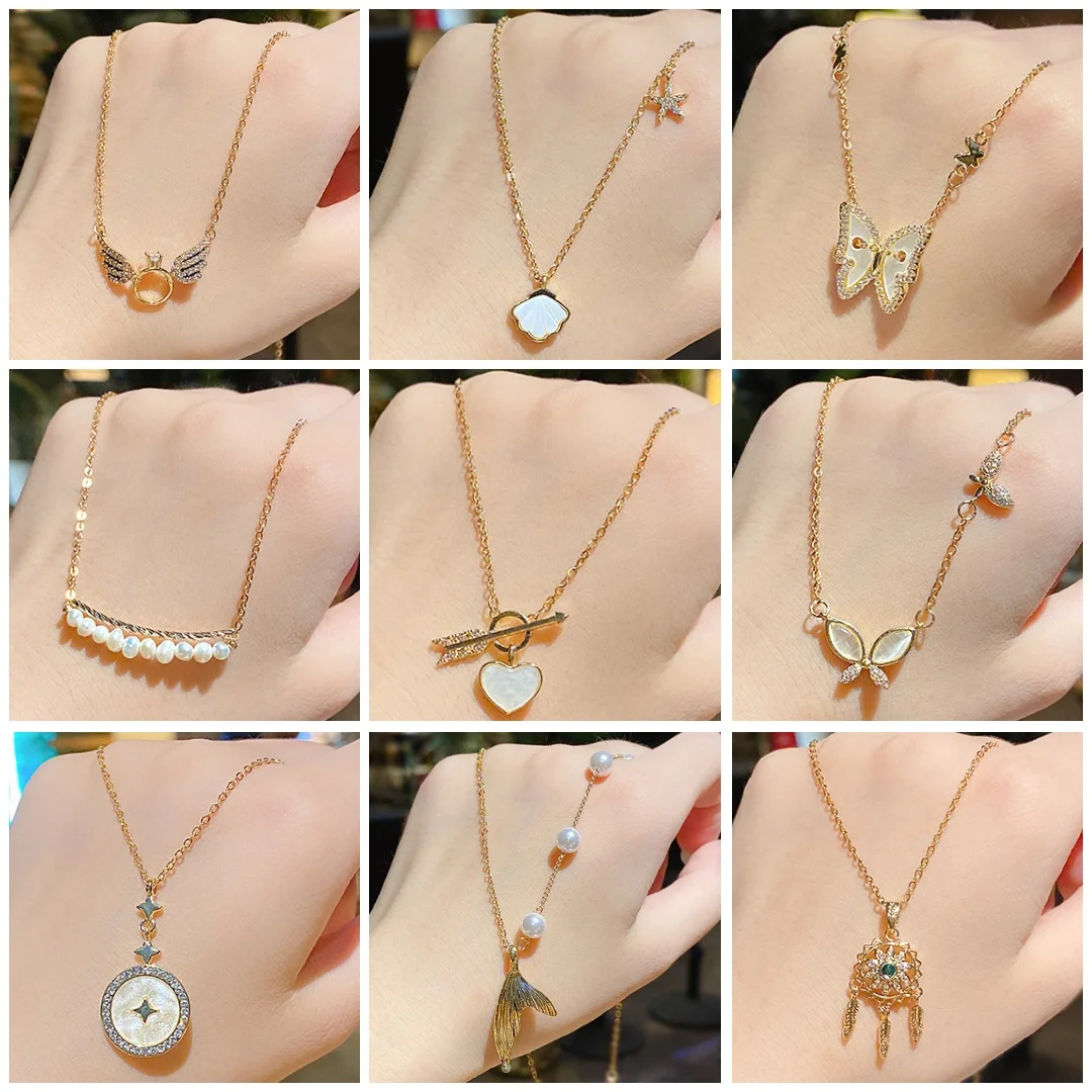 

14K Gold Plated Colorful Rhinestone Heart Butterfly Pendant Necklaces for Girls Women Initial Necklace With Opal Jewelry