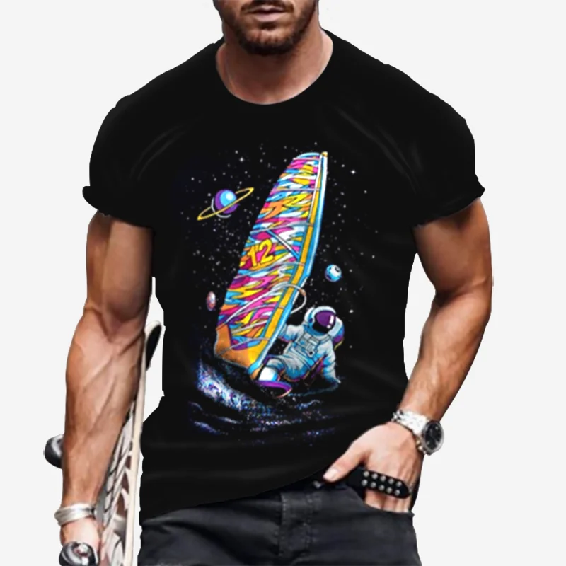 

Men's starry sky printed T-shirt round neck casual Street short sleeve men's T-shirt Harajuku casual men's wear plus size