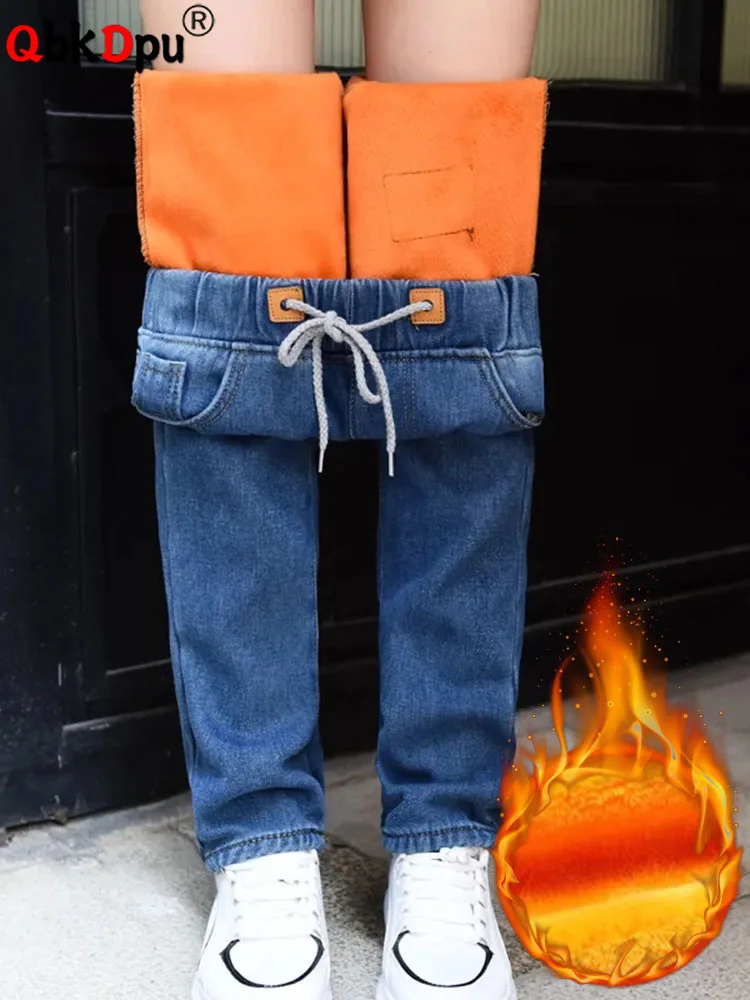 

Женские утепленные джинсовые брюки, повседневные облегающие брюки-карандаш большого размера 4xl с плюшевой подкладкой и высокой талией в Корейском стиле, для зимы