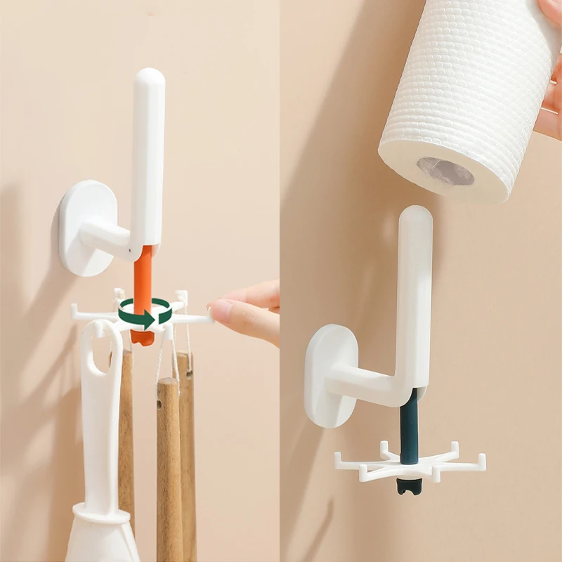 

Кухонный крючок, многофункциональные крючки, настенный держатель для бумажных рулонов, вращающаяся на 360 градусов стойка, настенные крючки ...