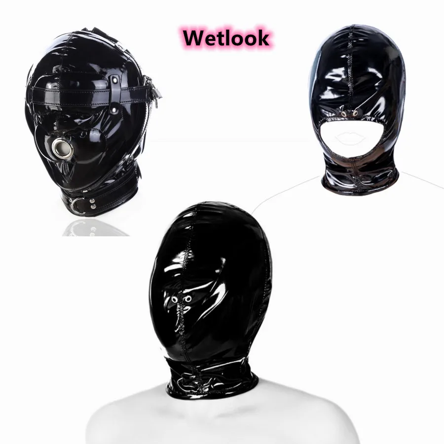

Взрослые игрушки для мужчин маскарадные эротические аксессуары сексуальный черный влажный взгляд ПВХ латексный бондаж маска на капюшон для мужчин женщин пар БДСМ для взрослых