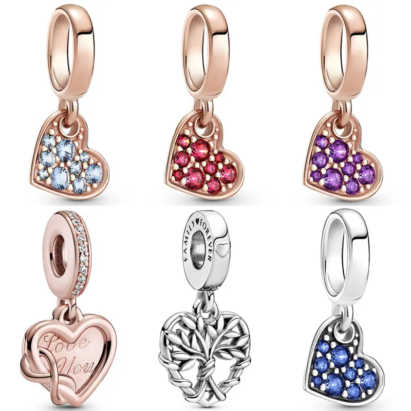

Rose Love You Infinity Heart Tilted Heart Family Tree Pendant Beads 925 Sterling Silver Charm Fit Europe Bracelet DIY Jewelry