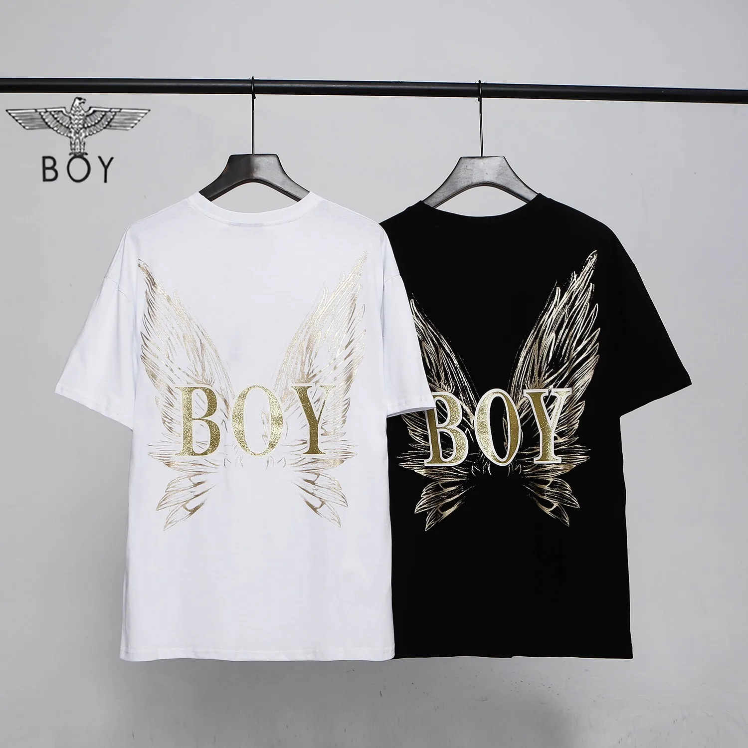 

boy london new men's t-shirt fashion pure cotton bronzing letter printing eagle wings oversized couple casual short sleeves