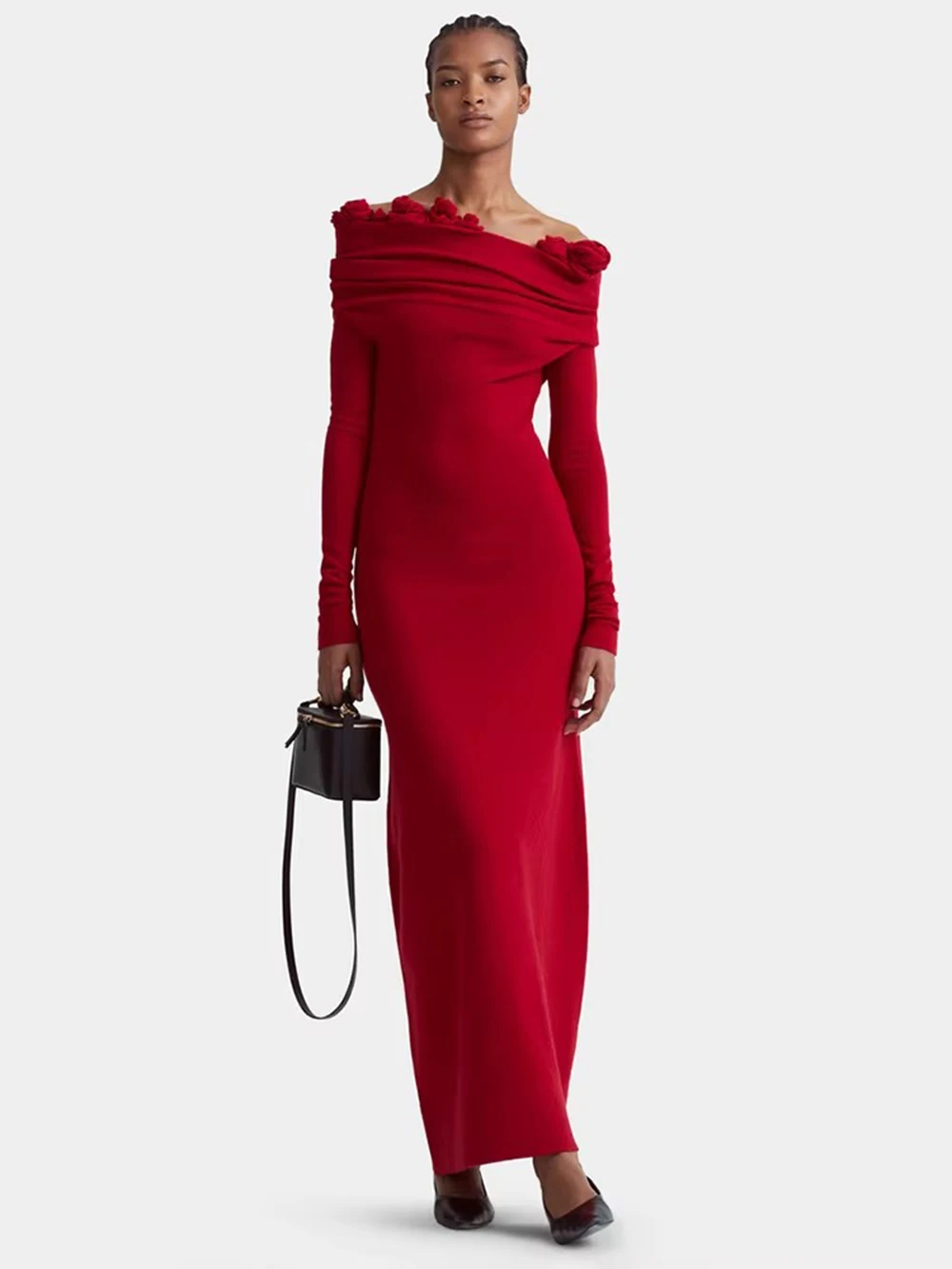 Modphy Сексуальное длинное платье макси с открытыми плечами и длинными рукавами 3D