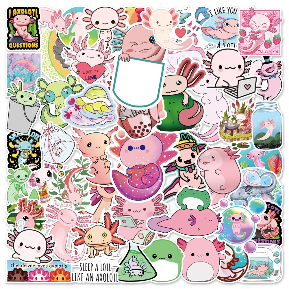 10/50 шт. милые наклейки с мультяшными граффити Axolotl украшения кружки рюкзак шлем
