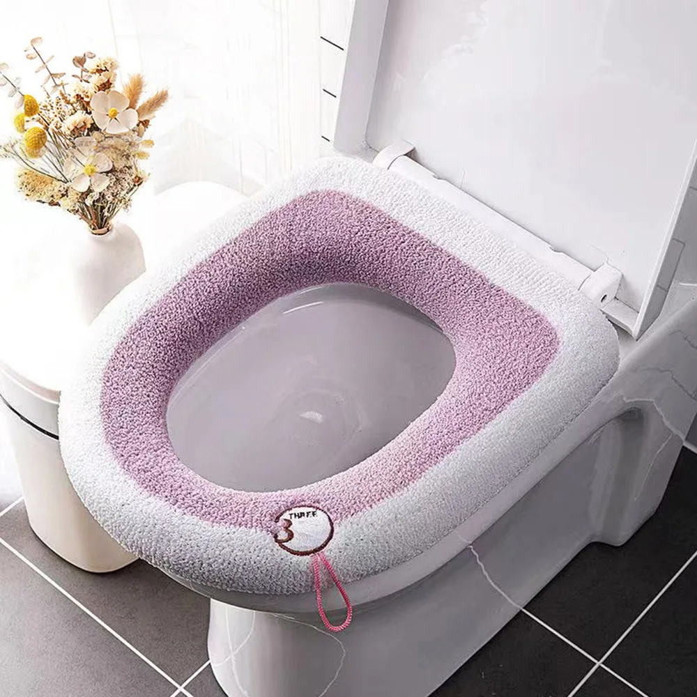 

New Toilet Seat Cover With Handle Soft Warm Bathroom Universal Thicken Plush Toilet Cushion Washable Toilet Cover Accessories
