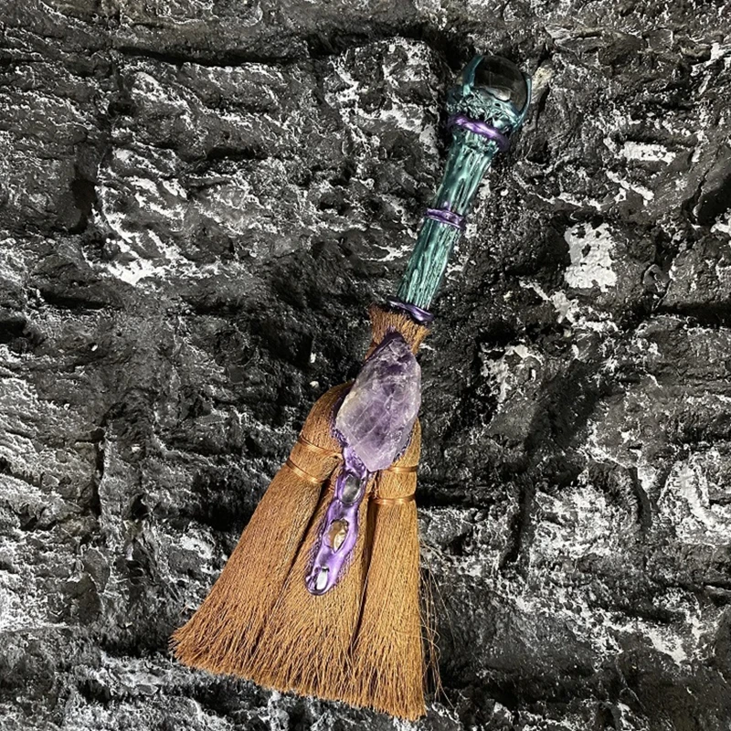 Алтарная метла ведьмы аметист кристалл декоративная кисть ручная работа