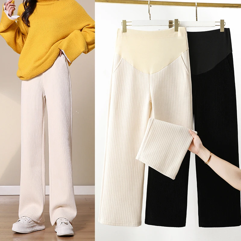 

5001# Autumn Winter Thick Dense Maternity Long Pants Wide Leg Loose Straight Belly Clothes for Pregnant Women Pregnancy Trousers
